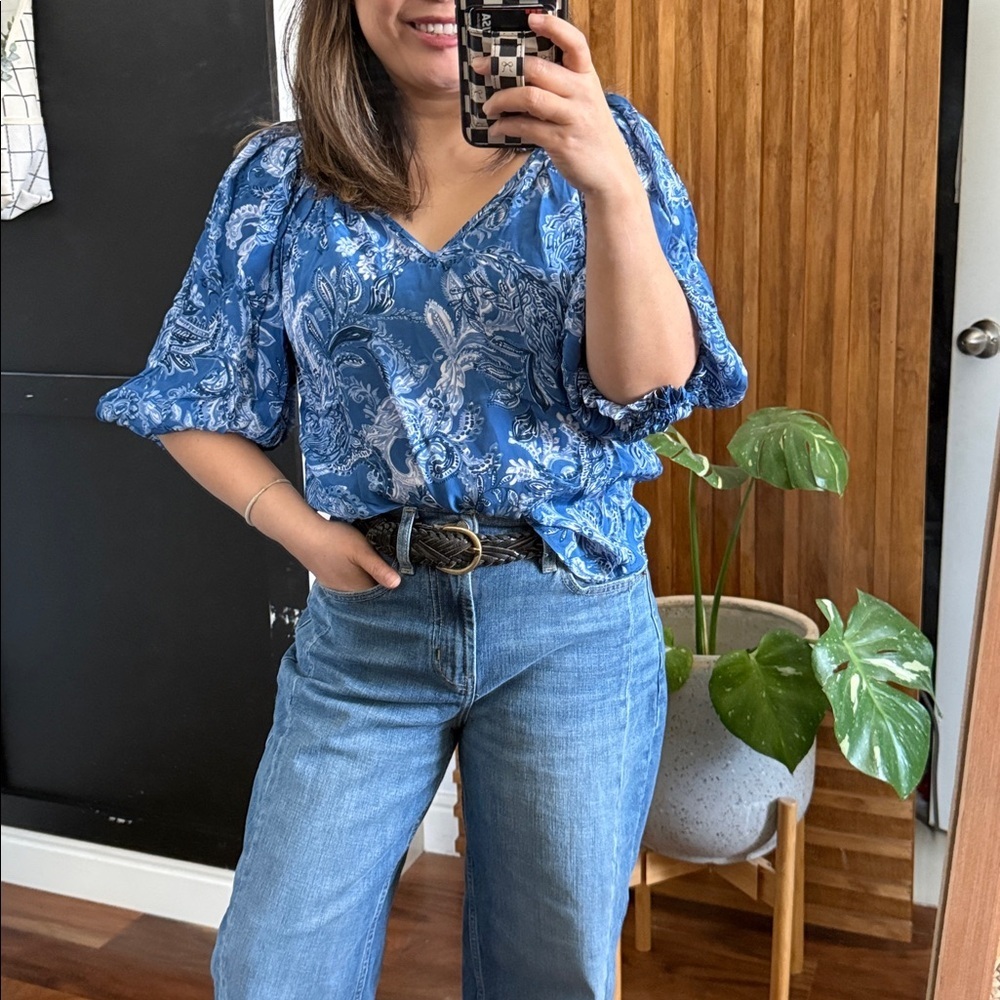 Anthropologie X Gilner Farrar Peasant Viscose Popover Blouse. Size XS run big